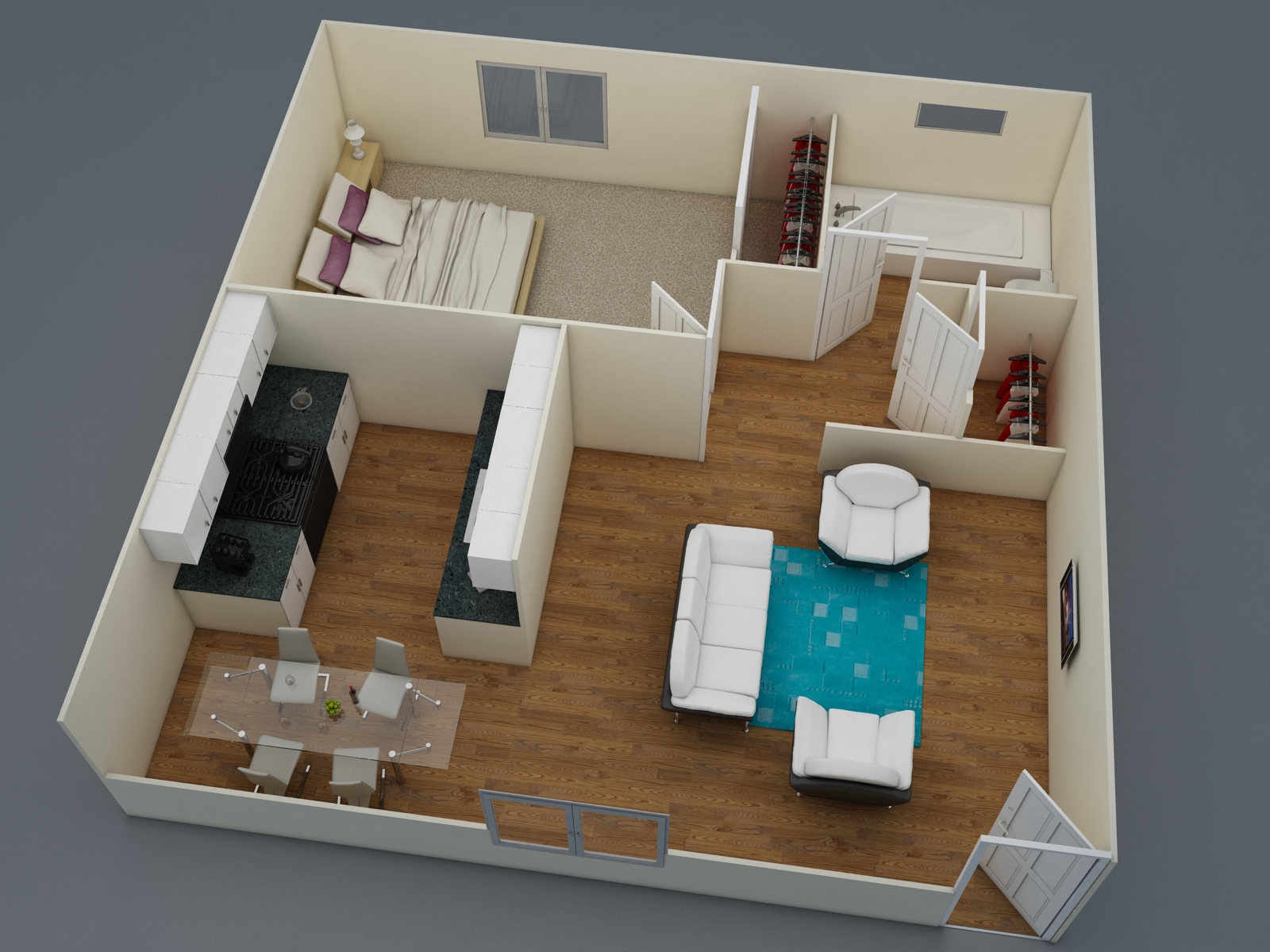 Floor plan for 1 bed, 1 bath, 547 sqft